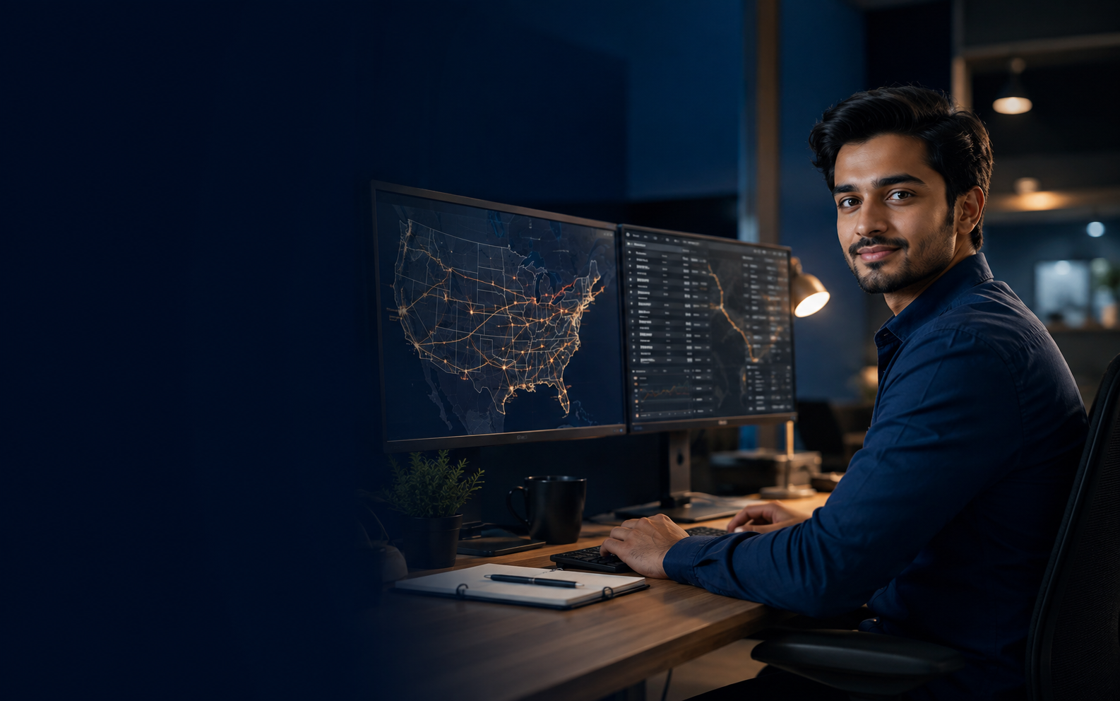 Freight dispatcher reviewing route and load information